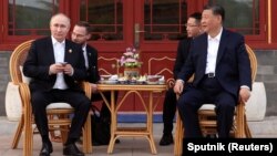 中国领导人习近平在北京中南海接待到访的俄罗斯总统普京。(2024年5月16日)