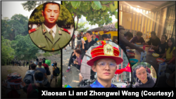 “走线人”李小三(左上,早期照片,右下)、王中伟(中间)以及他们走线的同伴。(郁岗合成)