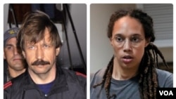美俄交换囚犯,俄罗斯释放美国篮球明星布里特尼·格里纳(右,Brittney Griner),以换取被美国释放被监禁的俄罗斯军火贩子维克多.布特(左,Viktor Bout)。(2022年12月8日)