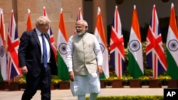 印度总理莫迪在新德里与英国首相举行会谈。(资料照,2022年4月22日)