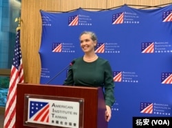 2022年11月29日,美国在台协会(AIT)处长孙晓雅(Sandra Oudkirk)举办就任迄今第二场记者会(美国之音特约记者杨安摄影)。