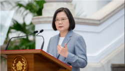 台湾总统蔡英文在总统府敞厅针对国际经贸情势发表谈话。(2020年8月28日)(照片来源:台湾总统府网站)