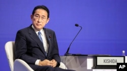日本首相岸田文雄在新加坡举行的香格里拉对话会上。(2022年6月10日)