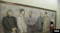 资料照:中共文革前政治局常委的肖像画,右起:邓小平、毛泽东、朱德、 周恩来、刘少奇、陈云。