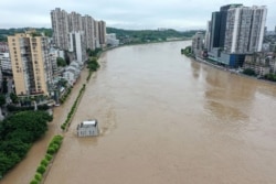 四川省内江市的沱江在连续的暴雨之后。(2020年8月18日)