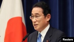 2022年6月15日,日本首相岸田文雄举行记者会。