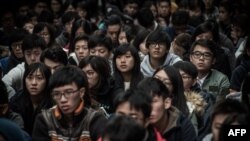 香港大学学生在校园参加示威抗议(2016年1月20日)