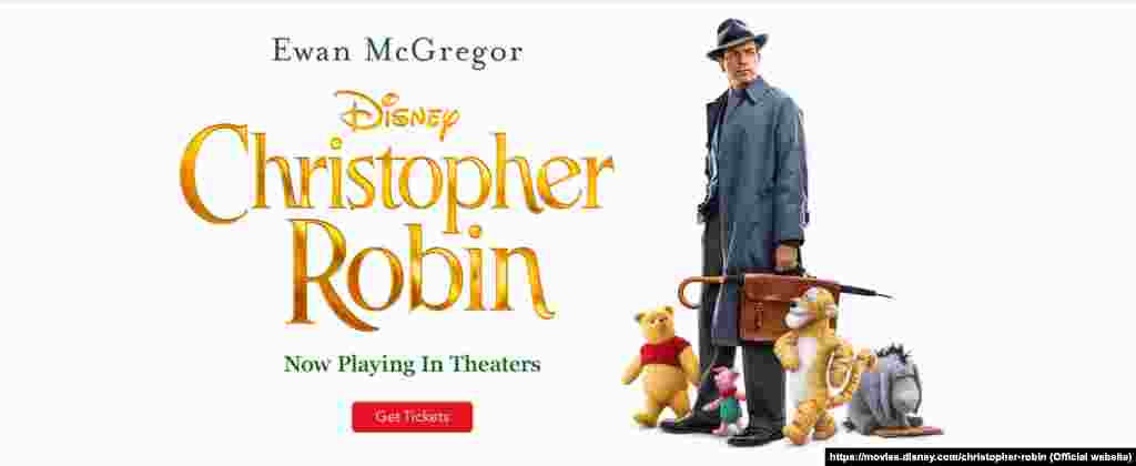美国新影片《挚友维尼》(Christopher Robin)的电影广告。这部广受欢迎的电影将无法在中国上映。美国媒体《好莱坞报道>(Hollywood Reporter)说,改编自迪士尼经典动画《小熊维尼》的真人版电影《挚友维尼》在中国没拿到放映许可,而提供这一消息的人士认为,这很可能是中国当局担心维尼的形象引发对习近平的联想。 