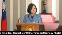 台湾总统蔡英文2月20日针对“两岸和平协议”在总统府发表“回廊谈话”(照片来源:中华民国总统府)