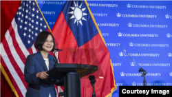 在纽约过境的台湾总统蔡英文星期五在哥伦比亚大学发表演讲(哥伦比亚大学提供)