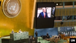 美国总统特朗普2020年9月22日通过视频出席第75届联合国大会一般性辩论(联合国照片)