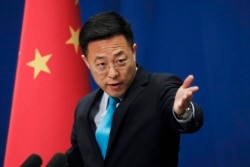 中国外交部发言人赵立坚在例行记者会上。(2020年2月24日)
