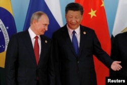 中国国家主席习近平和俄罗斯总统普京在厦门金砖国家峰会上(2017年9月5日)