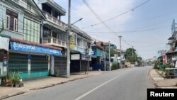 缅甸土瓦市民众反对军事政变举行无声抗议期间空荡荡的街道。(2021年3月24日)