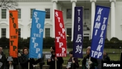 《跨太平洋伙伴关系协定》(TPP)的反对者在白宫外面示威(2016年2月3日)