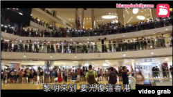 香港市民在港岛太古城中心“与你唱”示威。(2020年4月26日)(香港苹果日报视频截图 )