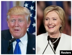 组合图: 美国共和党总统候选人唐纳德·川普(左)在佛罗里达州棕榈滩; 民主党美国总统候选人希拉里·克林顿(右)在佛罗里达州迈阿密