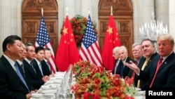 美国总统特朗普与中国国家主席习近平在布宜诺斯艾利斯共进晚餐。(2018年12月1日)