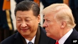 特朗普总统和习近平主席在北京人民大会堂前(美联社)