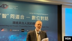 美国在台协会处长郦英杰在AIT纪念美国《台湾关系法》40周年论坛上致开幕辞(2020年1月17日,美国之音许宁摄影)