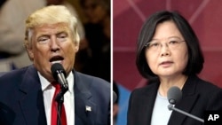 美国总统当选人川普(左)与台湾总统蔡英文