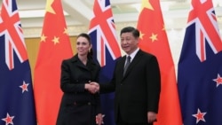 中国国家主席习近平2019年4月1日在北京人大会堂与到访的新西兰总理阿德恩握手。(路透社)