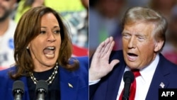 民主党总统候选人、现任美国副总统卡玛拉·哈里斯(Kamala Harris)(左)与共和党候选人、美国前总统唐纳德·特朗普(Donald Trump)(右)