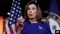 资料照:美国国会众议院议长佩洛西(Hosue Speaker Nancy Pelosi, D-CA)2020年1月9日出席记者会。