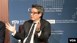 战略与国际研究中心高级顾问车维德2019年3月20日在有关中国崛起的研讨会上发言(美国之音莉雅拍摄)
