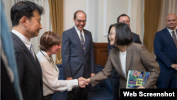 台湾总统蔡英文2019年8月21日在总统府接见参加“凯达格兰论坛”的美国国家利益中心中国及太平洋计划资深主任葛瑞森一行。(台湾总统府照片)