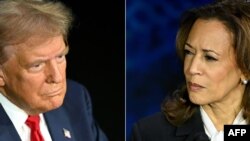 美国副总统兼民主党总统候选人卡玛拉·哈里斯(右)与美国前总统兼共和党总统候选人唐纳德·特朗普9月10日在宾夕法尼亚州费城国家宪法中心举行总统候选人辩论。