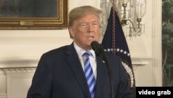 美国总统川普在白宫宣布,美国将退出伊朗核协议。(2018年5月8日)