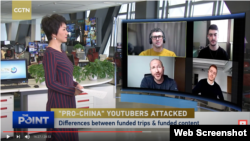 一些支持中国叙述的社交媒体博主与中国中央电视台主持人刘欣对话。(资料照)