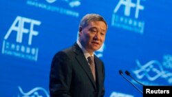 2015年1月19日中国证券监管最高官员,证监会主席肖钢在香港讲话。他在2016年2月被撤职。