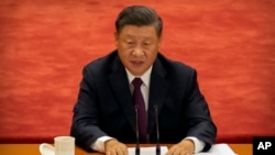 中共总书记习近在会议上讲话。(2020年9月8日)