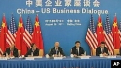 习近平(左2)和拜登(左3)在中美企业家座谈会上(2011年8月资料照)