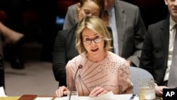 联合国总部,美国驻联合国大使克拉夫特在安理会会议上发言(2020年2月11日)。