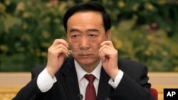 2017年10月19日,在北京举行的中共第十九次党代会期间,新疆党委书记陈全国在新疆代表团会议上。